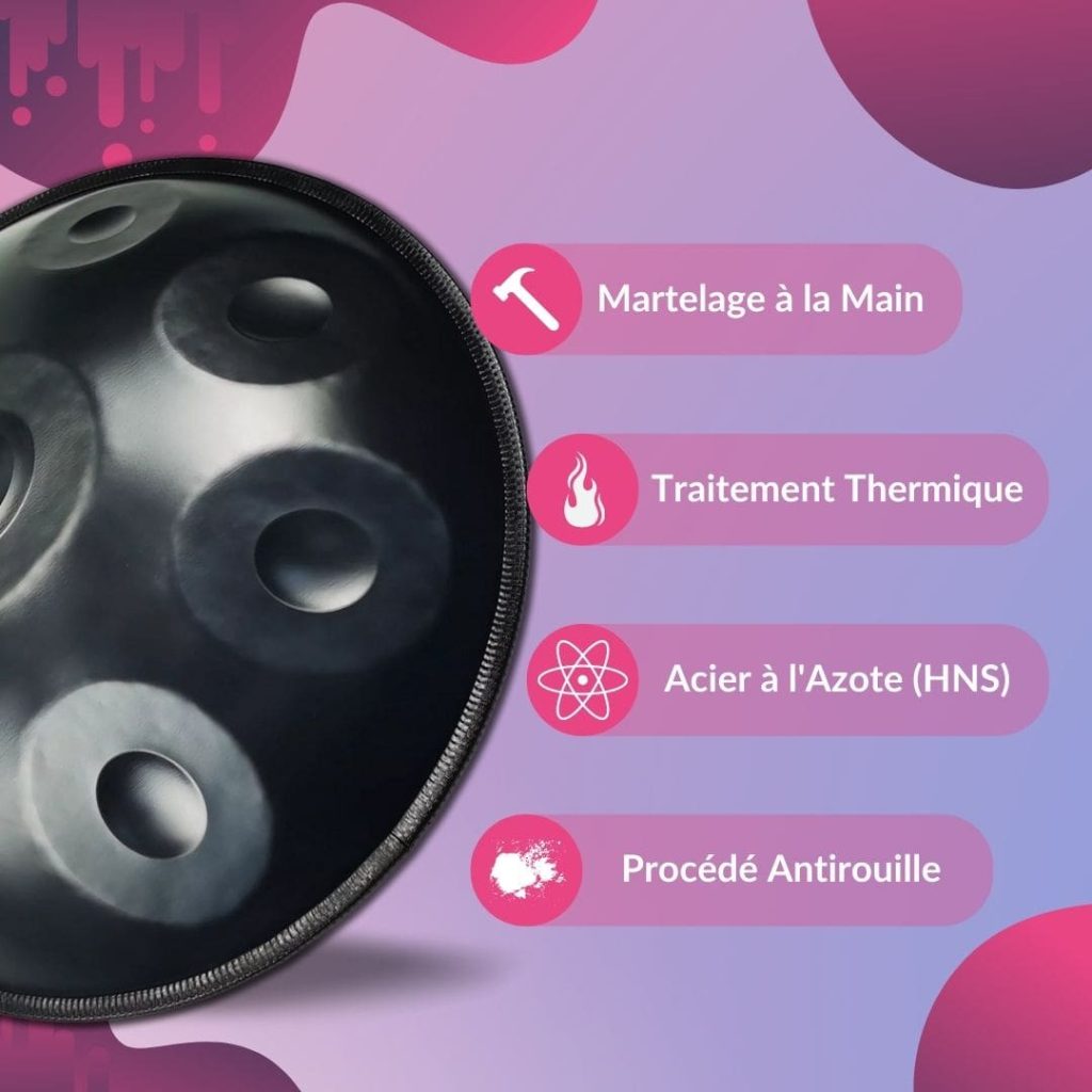 Vue détaillée du Handpan 9 Notes Noir - Ré Mineur