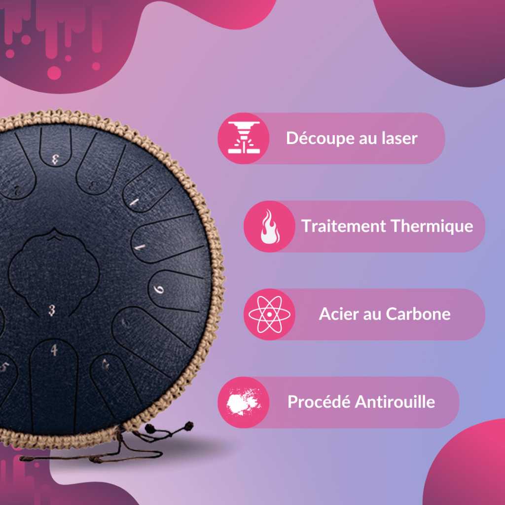 Steel Tongue Drum Acier au Carbone 15 notes 36cm - Do Majeur - 11 couleurs (6)